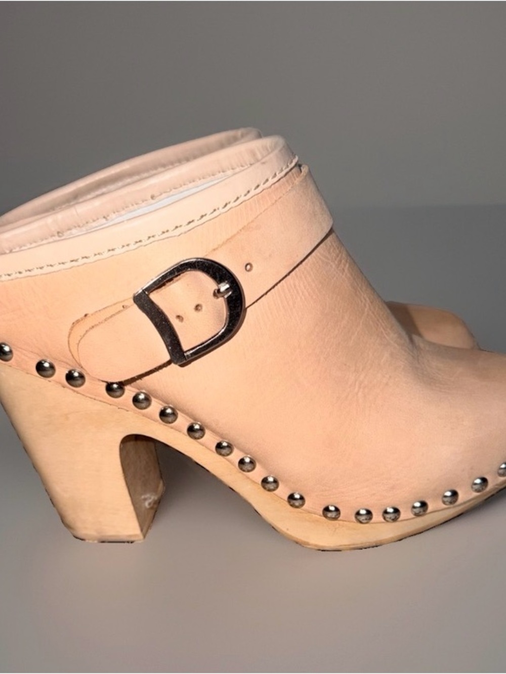 Jeffery Campbell Charliz Slip On Clog Mule Neural Tone Smooth Leather Size 7 *
